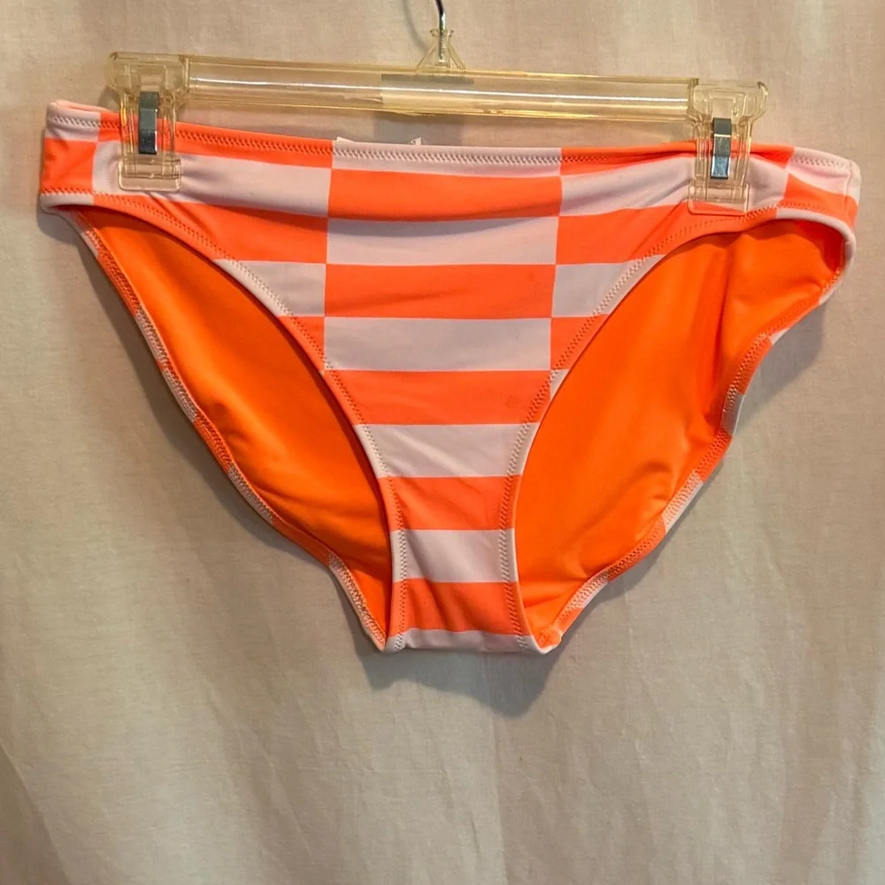 AA-583 Aerie NWT Orange & White Stripe Lined Summer‎ Swim Bikini Bottoms Size L